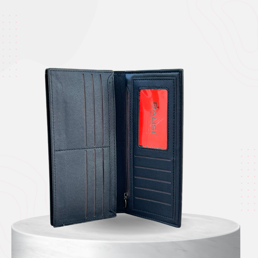 Balisi Business Style Men Long Thin Slim Premium Leather Wallet ,Credit Card Holder. ID Card Slot , 3 Cash Compartments , 11 Card Slots , 1 Mobile Slot